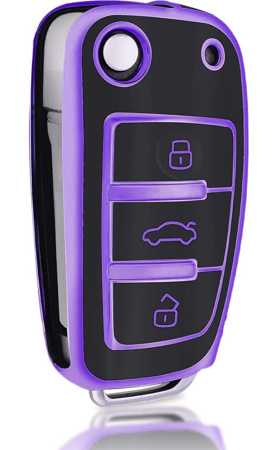 YALNORVA for Audi Key Fob Cover, TPU Key Fob Case Cover Fits for Audi A1 A3 Q3 Q7 R8 A6L TT Car Accessories Smart Key Holder, Purple Black
