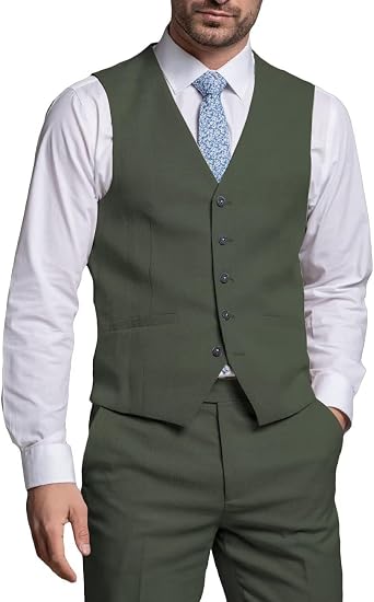 Mens 2 Piece Suit Slim Fit Formal Groomsmen Vest Pants Suit Set Wedding Single-Breasted V-Neck Vest and Pants