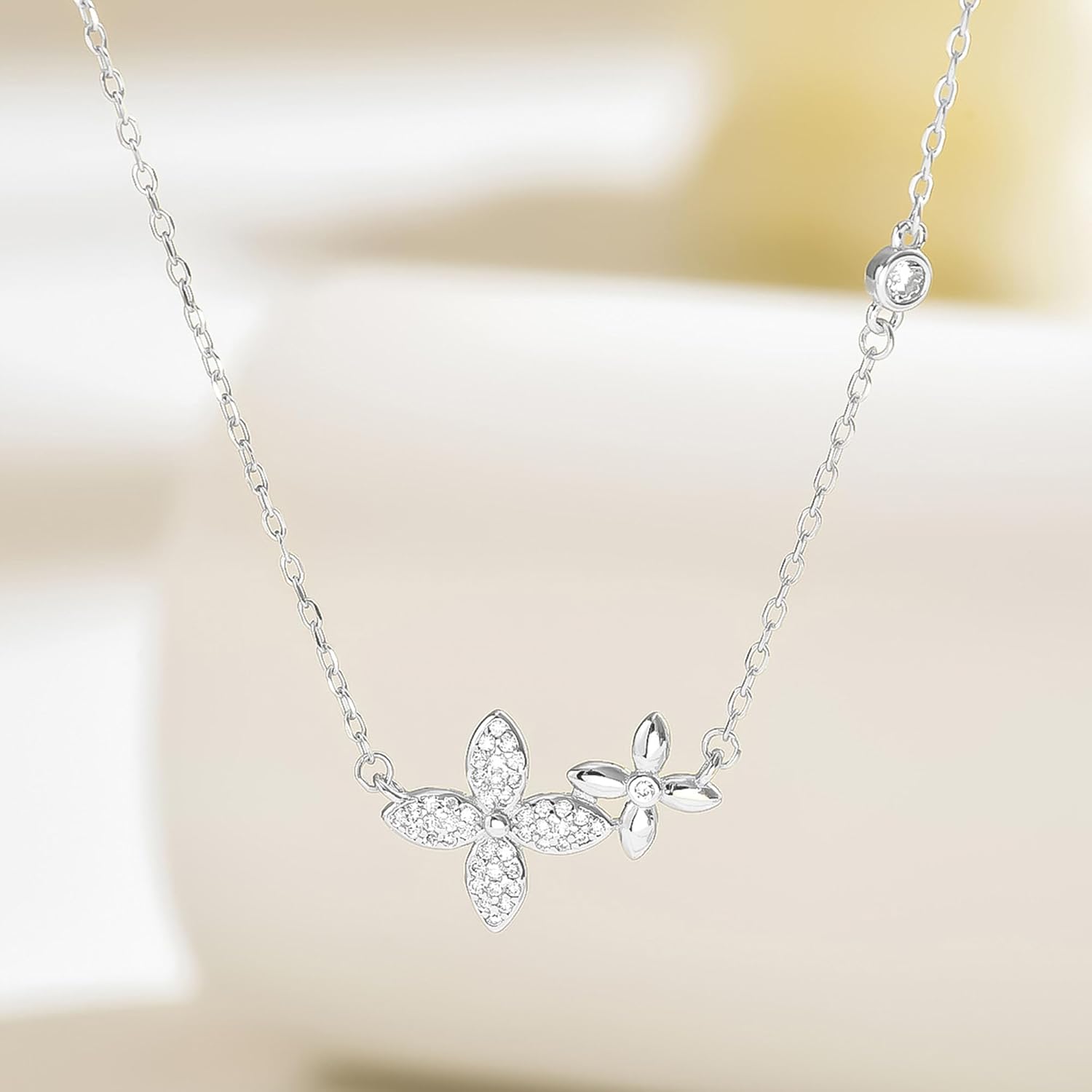 XAYAH Dainty Lucky Leaf Flowers Necklace for Women 925 Sterling Silver Trendy 14K Gold Plated Cute CZ Flower Charm Necklace to Daughter Mom Stackable Blossom Pendant Chain Valentines Day Gifts Jewelry - Image 6