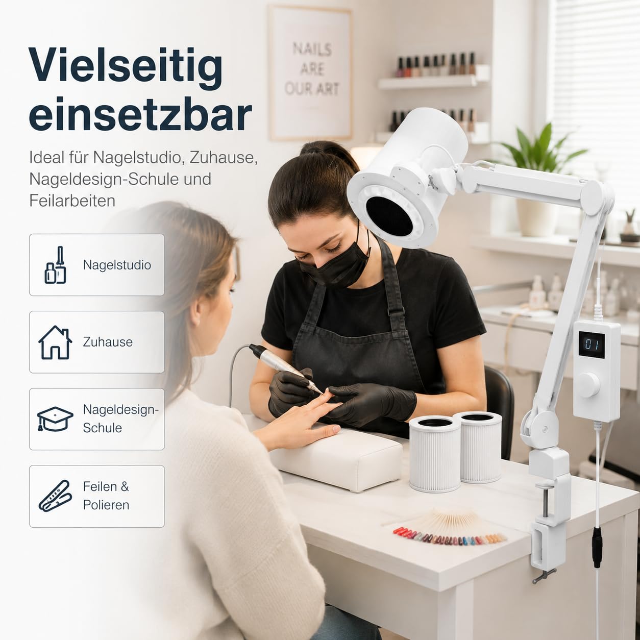 Nagelstaubabsaugung Nagelstaubsammler Maniküre Nagelstaubsammelmaschine Pediküre,110V~250V, 50/60HZ,55W,0-4300rpm(10 Gänge) in der Nagelkunst, Salon,Nagelkunstschule,Einkaufszentrum, Schönheitssalon