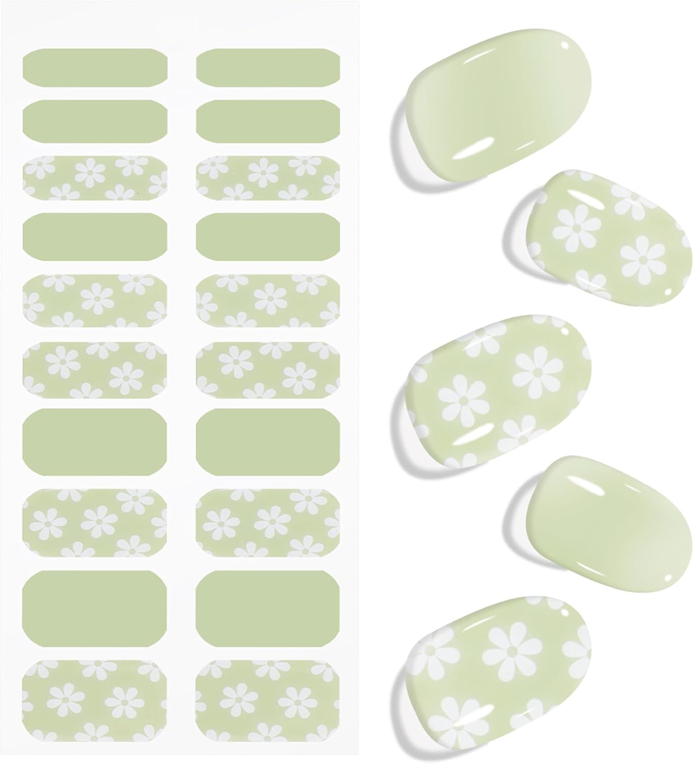 JMEOWIO White Flower Light Green Nail Foil UV Gel Nail Art Sticker Nail Sticker Selbstklebend Nail Decoration