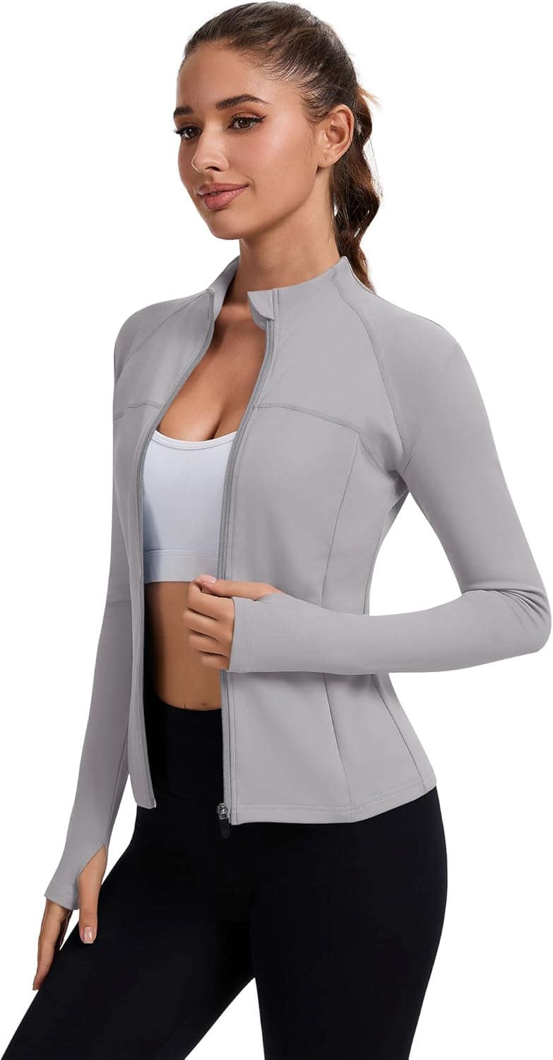 Rapbin Women's Full Zip Workout jackets Runing Slim Fit Athletic Tops With Thumb Holes - Image 3
