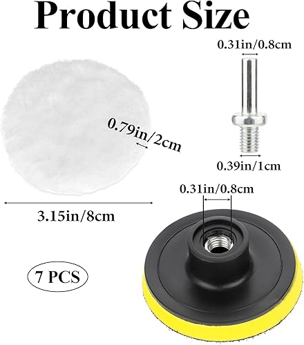 Miniatura 2 de Juego de almohadillas de pulido de lana, 7 piezas de 3 pulgadas para pulir el automóvil, accesorio de taladro con adaptador de taladro M10 para
