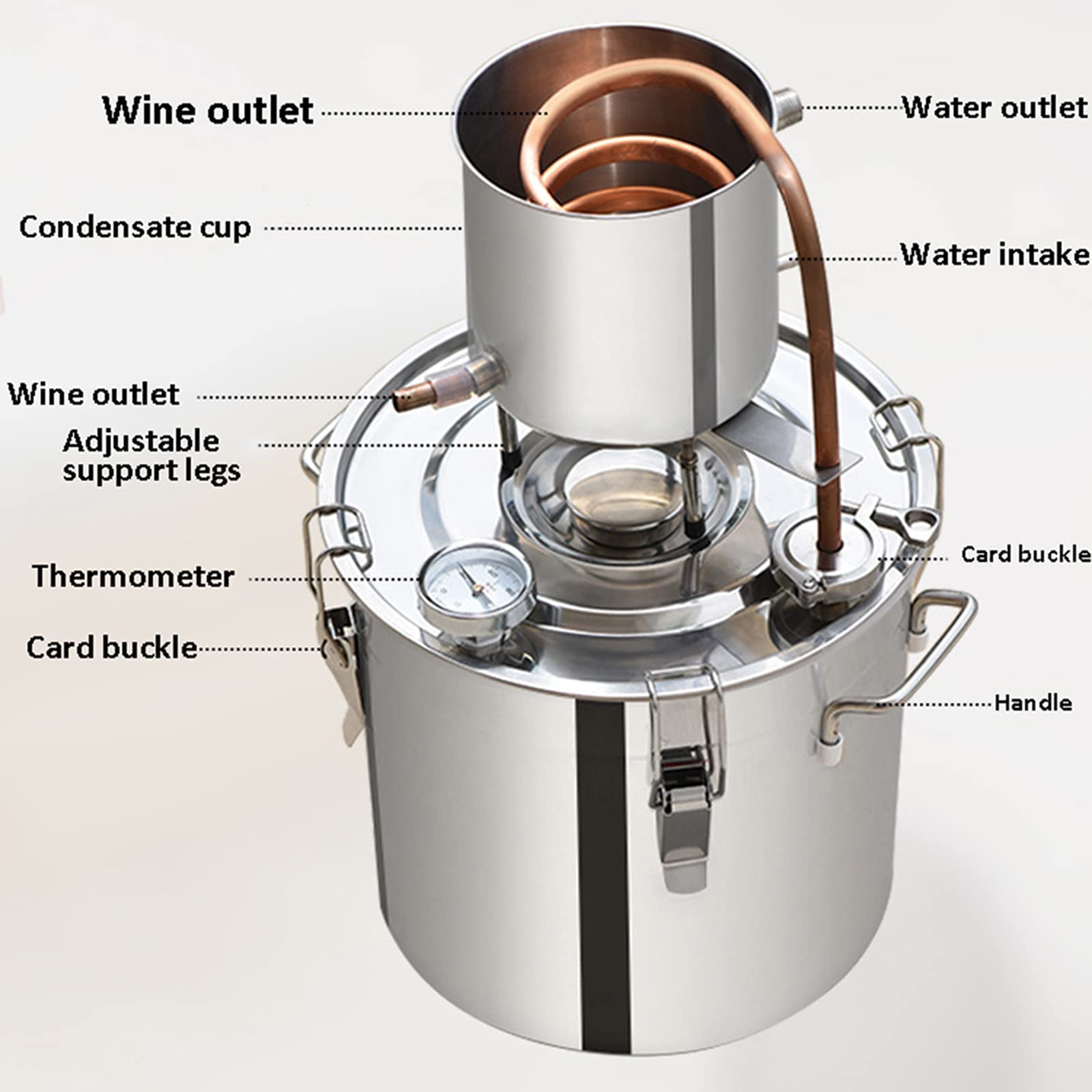 Alambicco Distillatore Fayelong 10L - Kit Per Distillare Alcol, Oli Essenziali, 3 Pentole In Rame - Foto 2