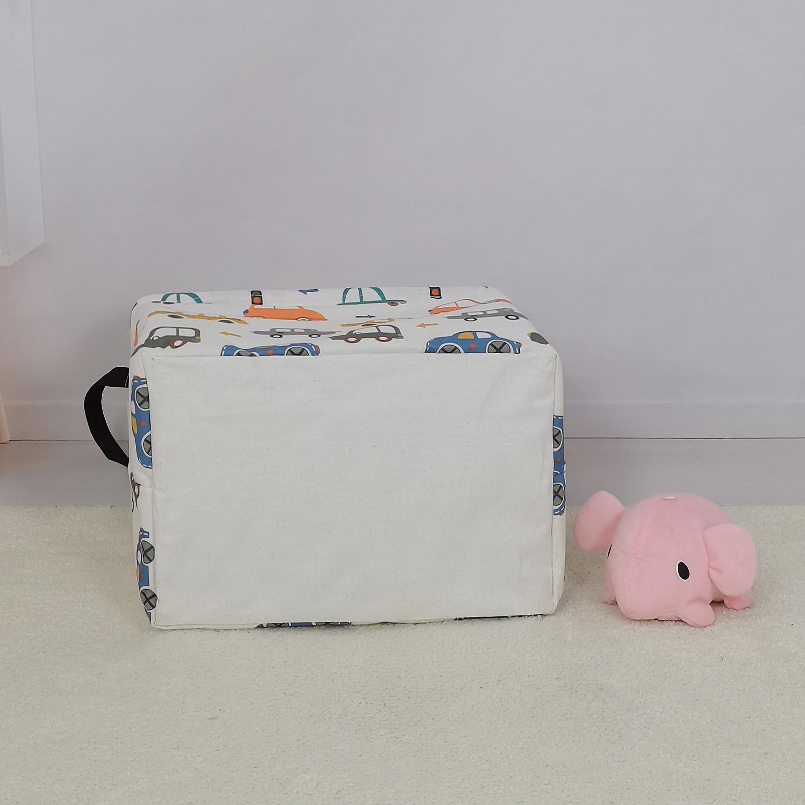 Cesta de almacenamiento rectangular de lona plegable de tela de dibujos animados con asas para organizar el hogar, cocina, niños y niñas, juguetes de oficina, armario, estantes (autos de 8