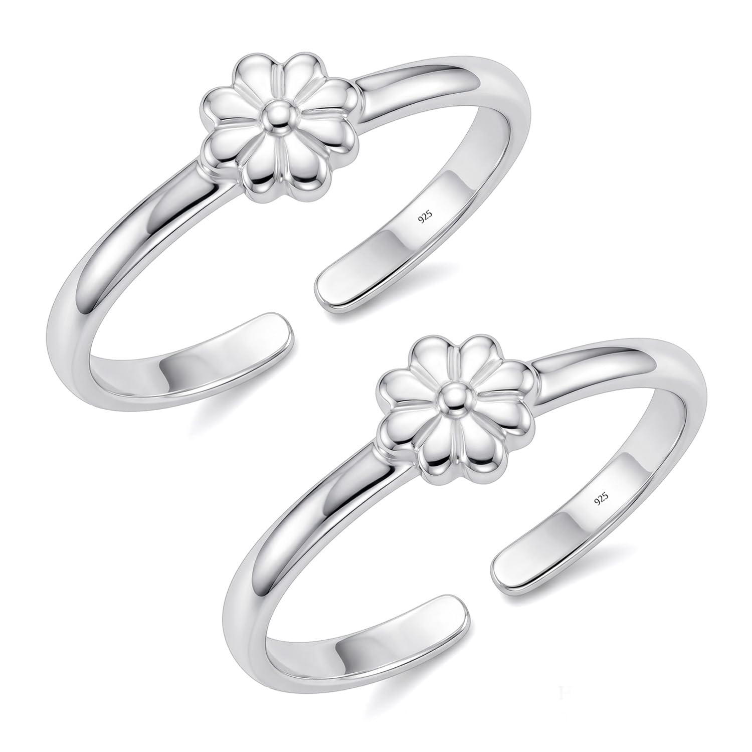 925 Sterling Silver Toe Rings for Women | BIS Hallmarked Floral Design Womens Toe Ring Summer Beach Jewelry | Small Jewellery Gift for Her