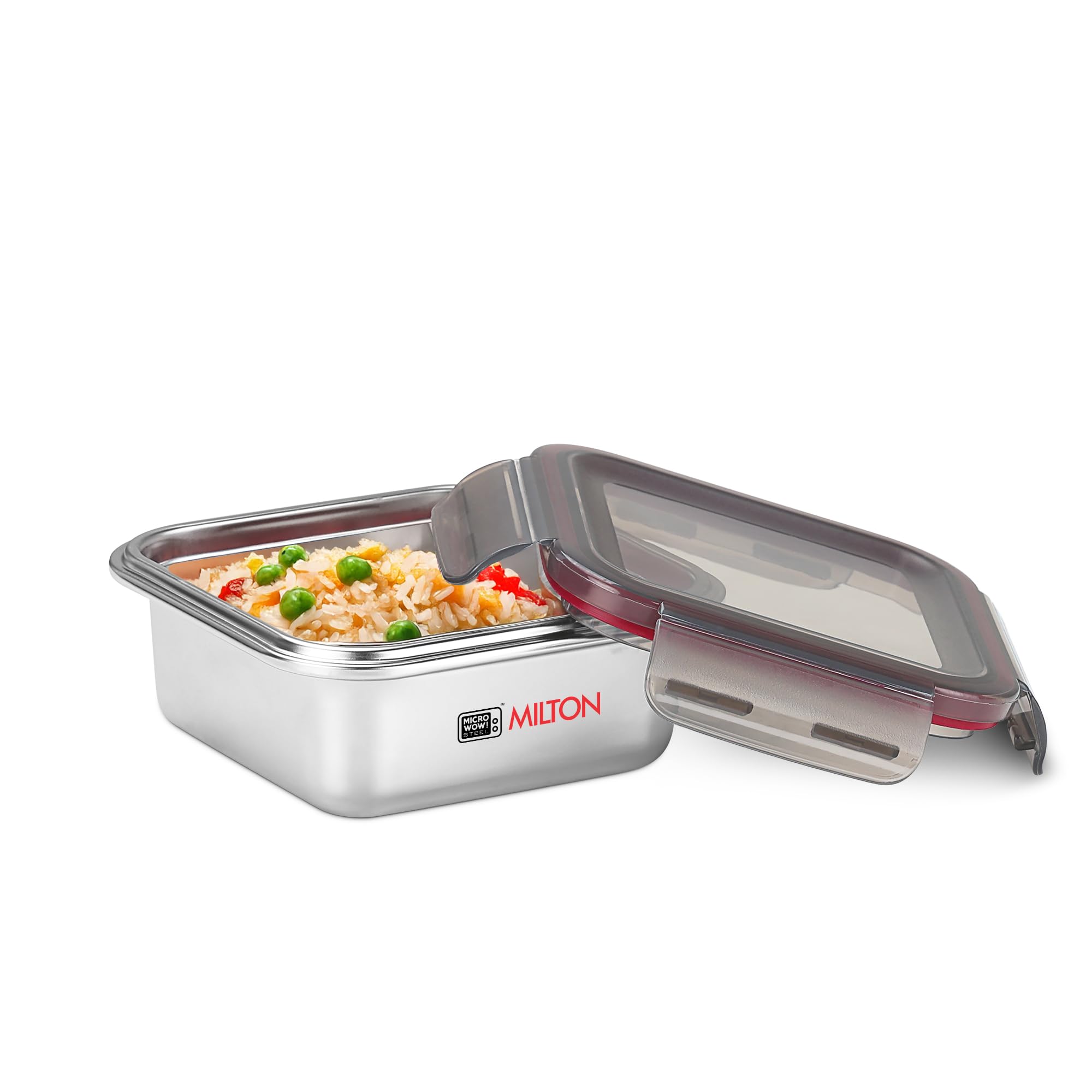 MILTON New Modulo Steel Square 850 Container with lock lid|Airtight & Leakproof|Microwave & Oven safe| Light Weight | School, Office or Picnic use, 800 ml, Silver-image-4