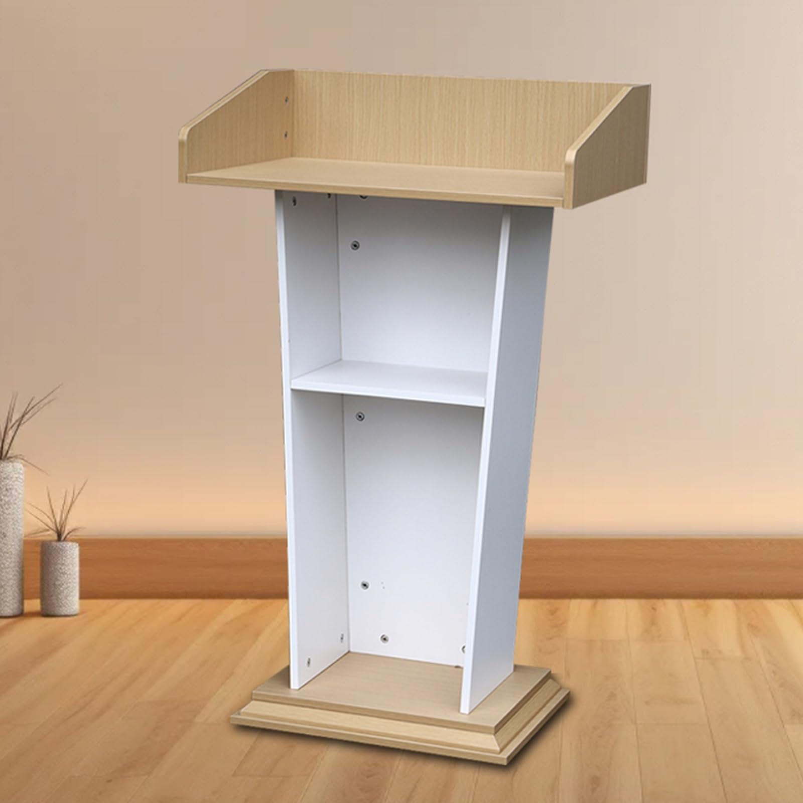 Regulowane drewniane podium z zamykanymi kółkami do kościoła, biura, szkoły, sali konferencyjnej, restauracji, audytorium - solidna konstrukcja z miejscem do przechowywania, wszechstronne zastosowanie