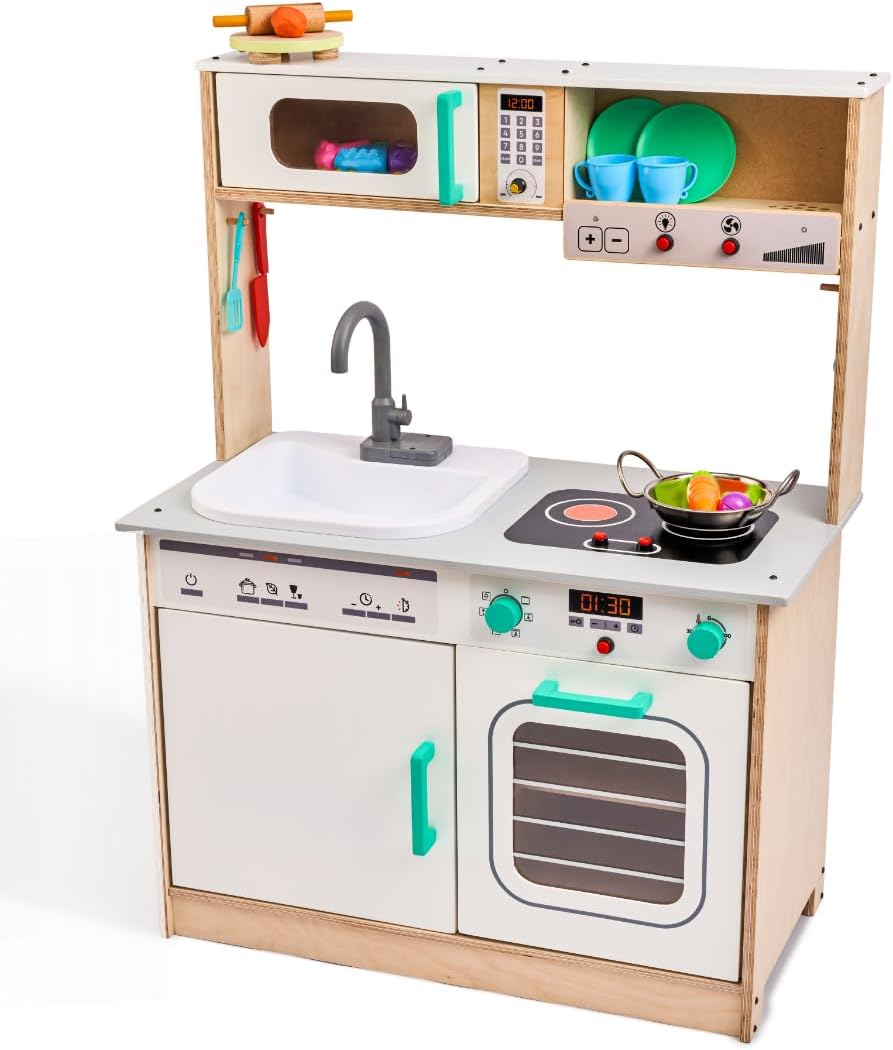 Curious Cub Electronic Kitchen Set for Kids|Miniature Kitchen Real Cooking Set with Sink,Utensils,Oven,Induction,Lights & Exhaust Fan|Cooking Set for Kids & Electronic Kitchen Role Play Set for Girls