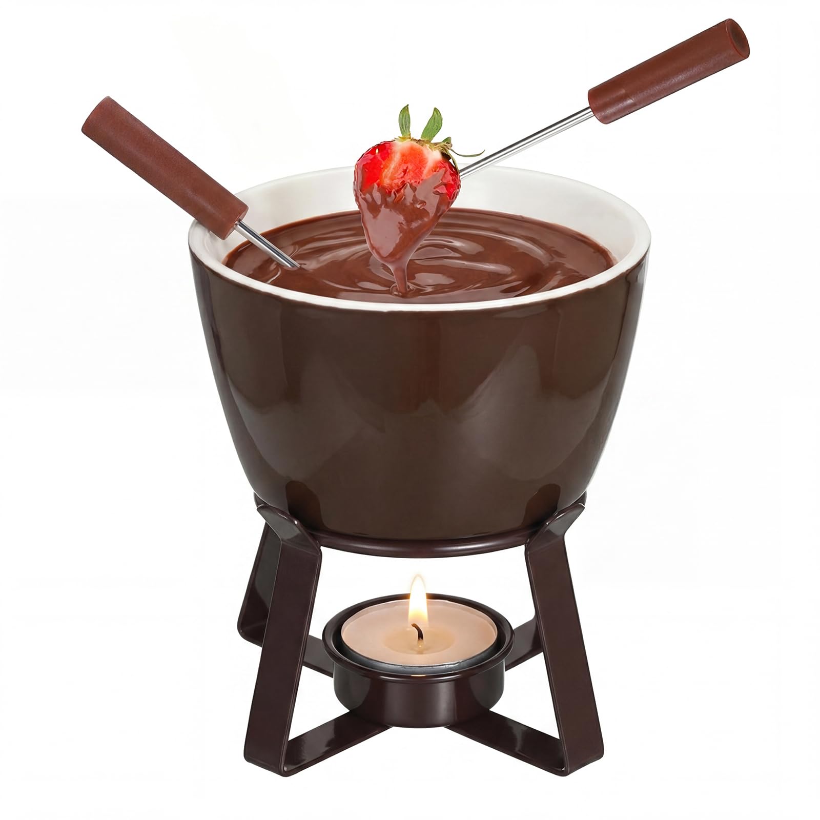 Chauffe-beurre céramique BSTKEY 320ml avec 2 fourchettes marron pour fondue