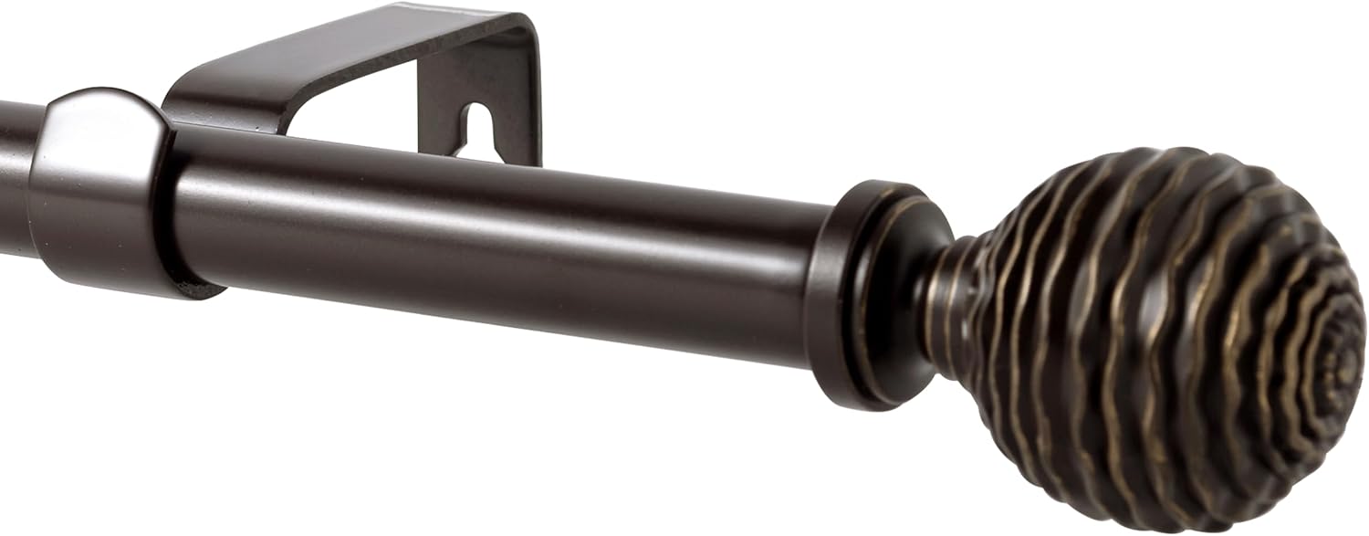 Rydenia eTeckram 5/8" Single Curtain Rod with Boule Finials (Gold, 48''-84'')