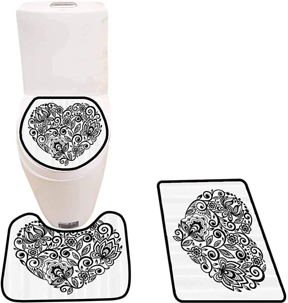 JHDF 3 Piece Bath Mat Set Silhouette Floral Lace Soft Non Slip Bathroom Rugs for Kitchen Shower and Toilet