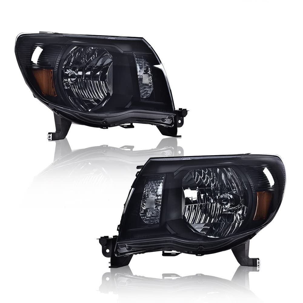 Photo 1 of PIT66 Headlight,Compatible with 2005-2011 Toyota Tacoma, Left and Right Headlamp Assembly Lamps Accessories (Clear Lens Black Housing Clear Reflector) Smoky Lens Black Housing Amber Reflector
