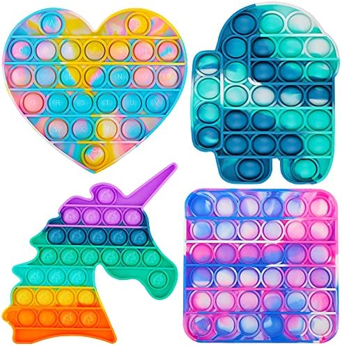 DALOJOE Pop Fidget Toy, Push Bubble Pop Fidget Toy, 4 Pack Silicone Sensory Toys, Autism Learning Materials for Anxiety & Stress Relief, Relieve Emotional for Kid Adult