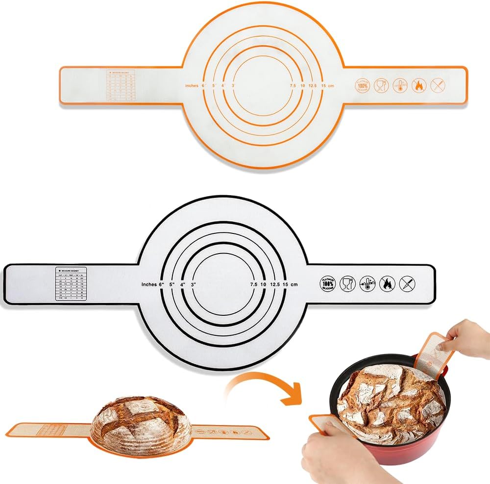 Silicone Bread Sling for Dutch Oven 2 PCS, Non-Stick Reusable Silicone Baking Mat,Easy Clean Silicone Bread Sling with Long Handles,Sourdough Bread Baking Supplies for Transfer Dough, medium