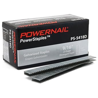 Powernail PS5418D 20 Gauge 3/16 Inch Crown 9/16 Inch Length Divergent Point Collated Galvanized Staples, for Fastening Carpet and Upholstery Box of 5000