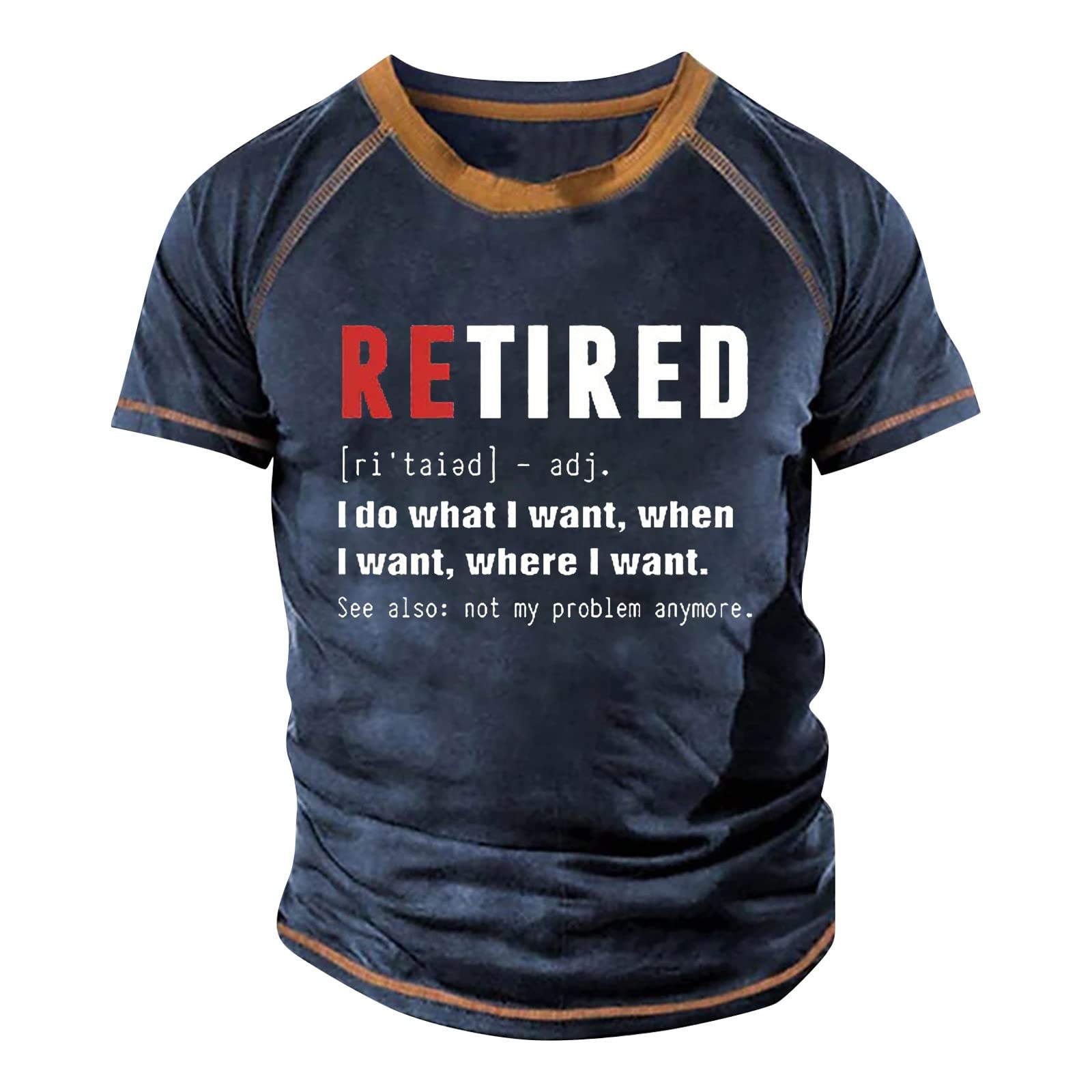 SHZFGUIMen's Sports Raglan T-Shirt Retro Short Sleeve Round Neck Plus Size Letter Printing Fashion Tops (S-XXXXXXL)