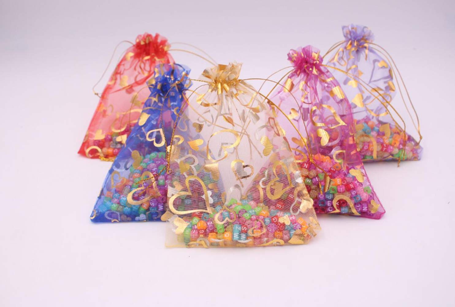 ASTRQLE 50PCS 5"x7"(13x18cm) Mix Colour Gauze Bag Organza Foldable Drawstring Bags Pouches Candy Bags Wrapping Storage Bags For Christmas Xmas Festival Gift Packaging Party Wedding