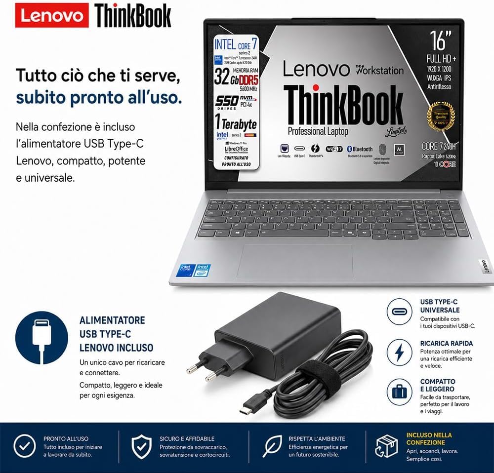 Lenovo Notebook Core 7 240H 5,2GHz DDR5 32GB 16" IPS WUXGA FHD+ SSD 1TB Wi-Fi 7