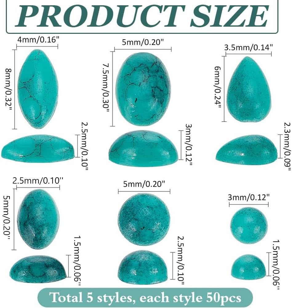 PH PandaHall 300pcs Mini Stone Cabochons 6 Shapes Synthetic Turquoise Cabochon Blue Texture Gemstone Half Round Turquoise Flatback Dome Cameos for DIY Earring Bracelet Necklace Jewelry Making 3-8x2-4mm - Image 2