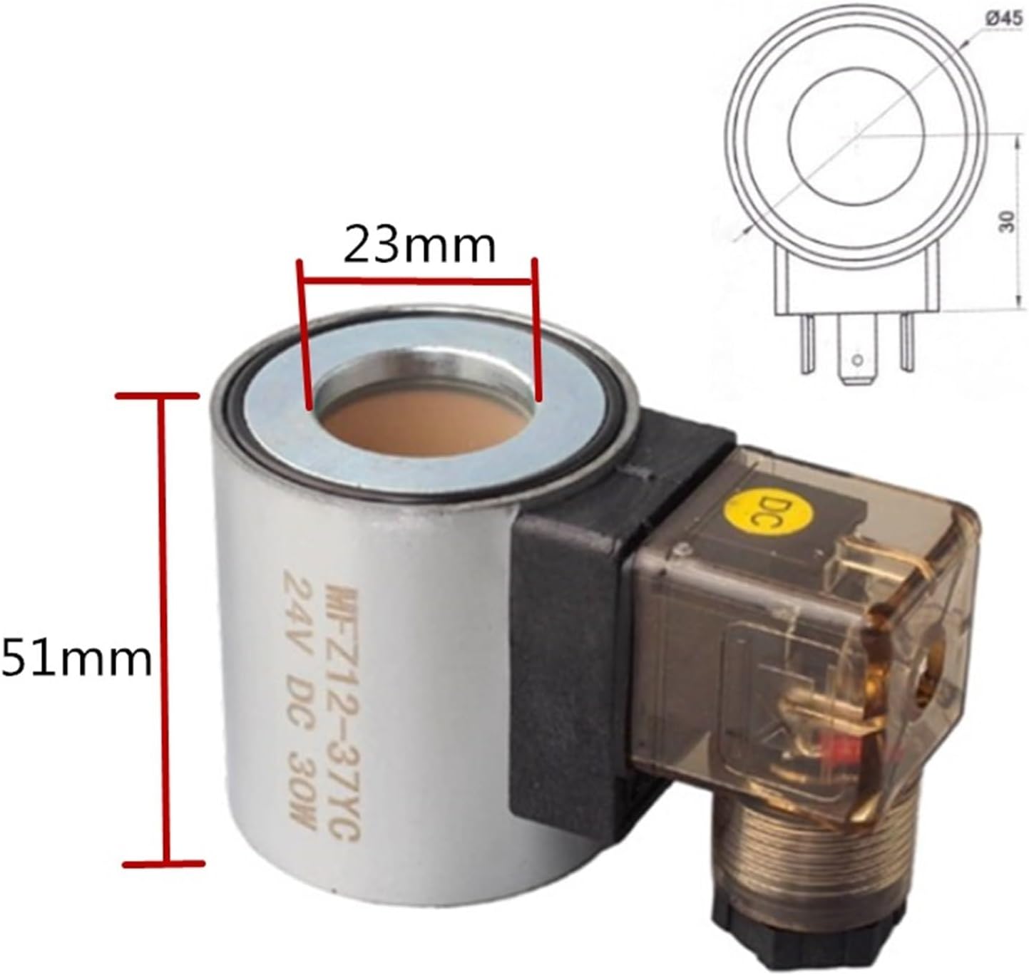 Hydraulic Solenoid Valve Coil MFB12-37YC MFZ12-37YC 30W AC220VAC110VDC24VDC12VDC48VDC60V Hole Diameter 23mm Height 51mm(MFZ12-37YC DC60V)