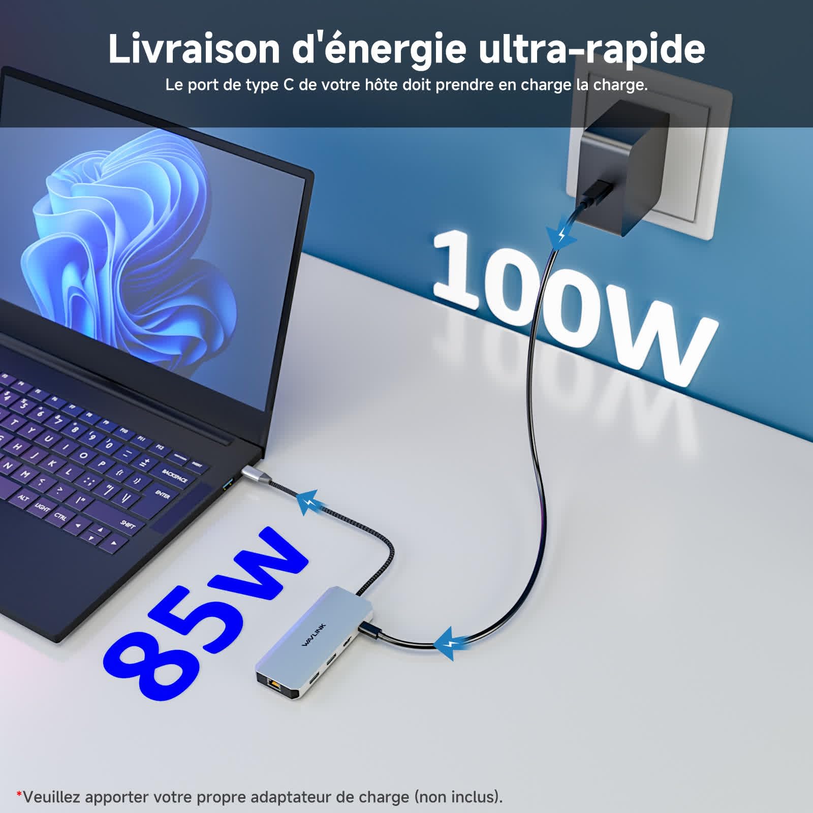 WAVLINK Station d'accueil pour Ordinateur Portable, Station d'accueil Displayport avec Double DP, HDMI, 100W PD in, 10Gbps USB A/C, 2.5G Ethernet Port pour Dell/HP/Lenovo etc