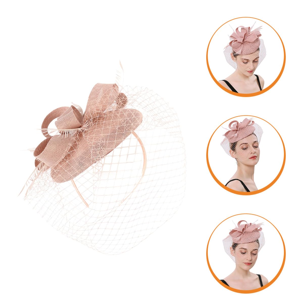 VILLCASE Fascia per Chioma Fascinator in Rete Rosa Cipria, Copricapo da Festa del tè e Banchetto Elegante, Accessorio Leggero e Resistente per Cerimonie e Serate Speciali