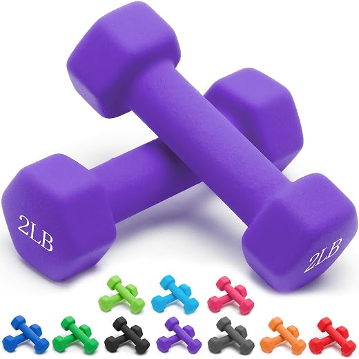 Portzon 10 opções de cores compatíveis com conjunto de 2 halteres de neoprene, 5-6,8 kg, antiderrapante, antirolamento, formato hexagonal