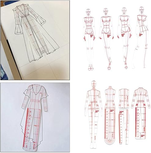 Miniatura 3 de DYNWAVE Juego de 8 reglas de plantilla de curva francesa, diseño de patrones humanoides de costura para costura, sastrería, diseño de moda