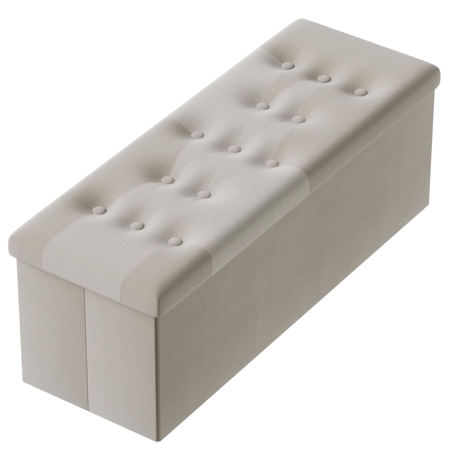 PRANDOM Jumbo Ottoman with Storage [1-Pack] Velvet Folding Small Square Foot Stool with Lid for Living Room Bedroom Coffee Table Dorm Beige 43x15x15
