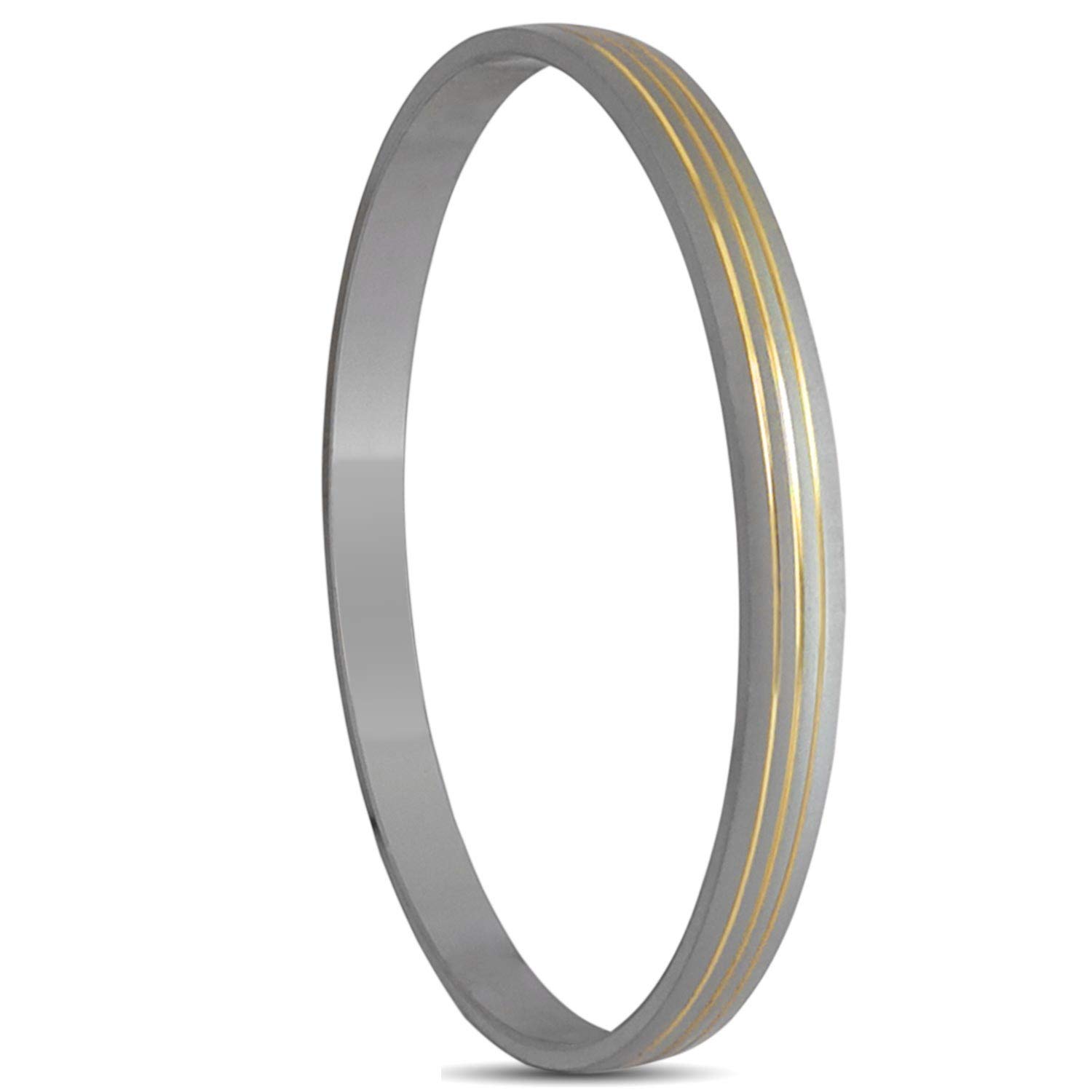 VillageTiger Antique Matt Finish Dual Tone 304 Grade Steel Modern Silver Plated Kada Bangle with Gold Lines Made for Men, Women, Boys, Girls (B07N2ZS3DD) Amazon Price History, Amazon Price Tracker