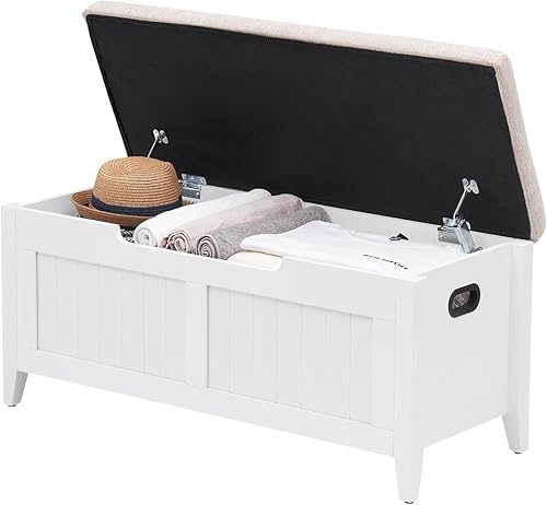 GAOMON Banco de almacenamiento de 39.4 pulgadas con cojín de asiento, 2 bisagras de seguridad, baúl de almacenamiento, banco de zapatos para