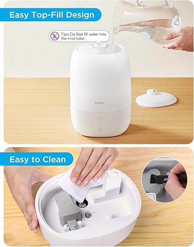 Vista 8 de GoveeLife Humidificadores inteligentes para dormitorio, humidificadores de niebla fría de llenado superior de 3L con difusor de aceite esencial