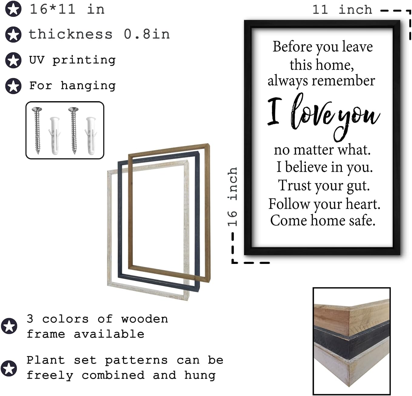 RLWangChao Before You Leave This Home Wall Decor Art 16"X11" I Love You Sign Inspirational Quotes Family Entryway Wood Framed Wall Hanging (Black)