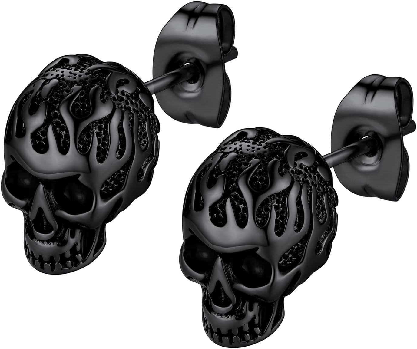 Cool Gothic Skull Earrings for Men Women, Black/Gold Plated Stainless Steel Halloween Earrings, Come Box
