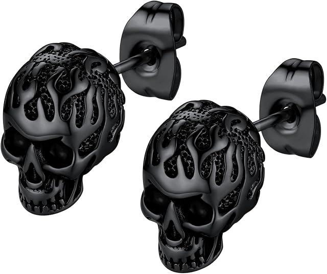 PROSTEEL Gothic Skull/Spike Earrings,Vintage Punk Rock Style,Stainless Steel/Gold Plated-Send Gift Box