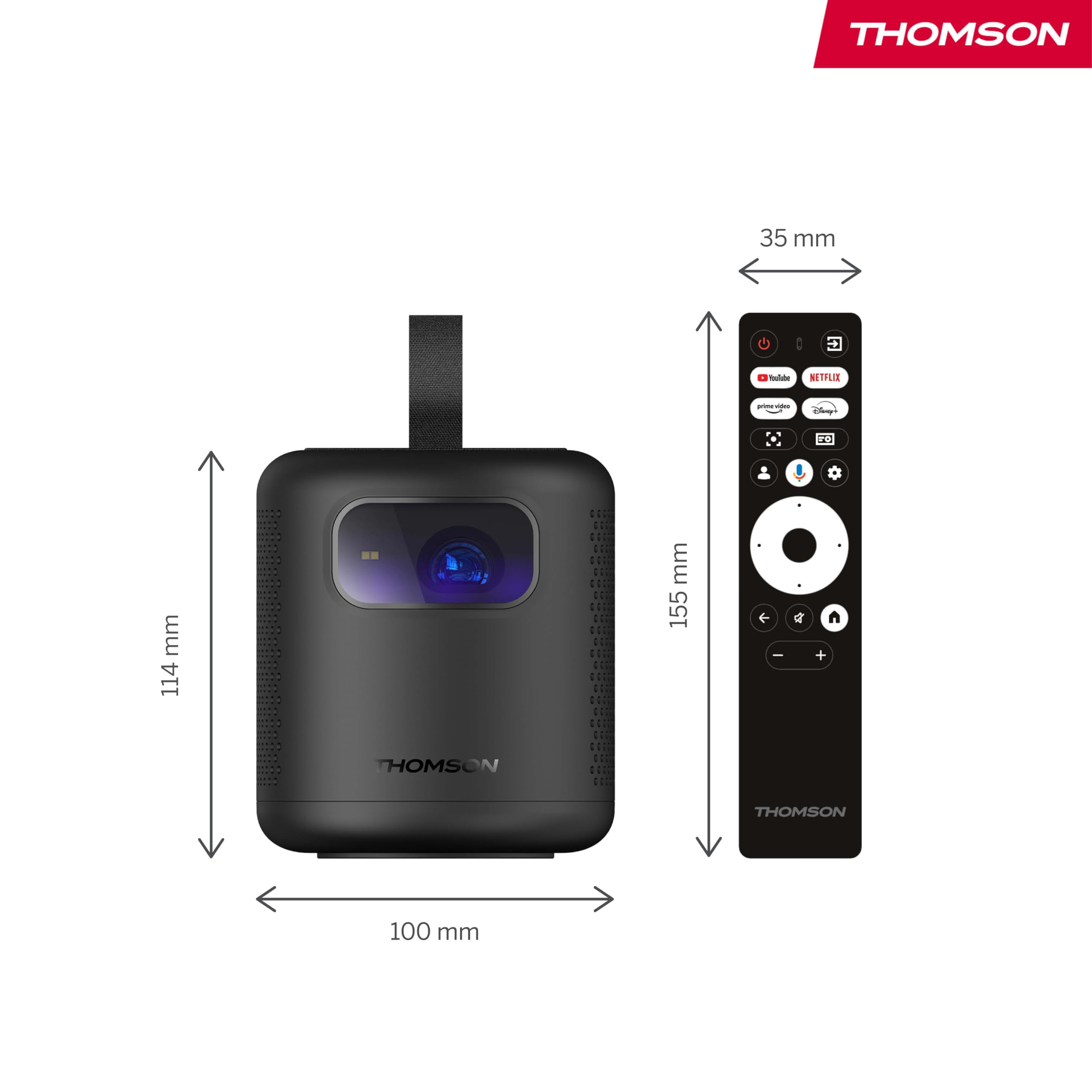 Thomson Vega PG35B Tragbarer Full HD Beamer, Smart LED Projektor mit Google TV, integriertem Akku, 350 ANSI Lumen, Autofokus, HDR10, Dolby Digital+, WiFi, Projektion an die Decke – Hartschalenkoffer