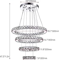 Vista 5 de Candelabros LED, moderno candelabro de cristal para comedor, sala de estar, lámpara colgante de techo LED, 4 anillos, candelabros ajustables