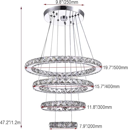 Miniatura 5 de Candelabros LED, moderno candelabro de cristal para comedor, sala de estar, lámpara colgante de techo LED, 4 anillos, candelabros ajustables de