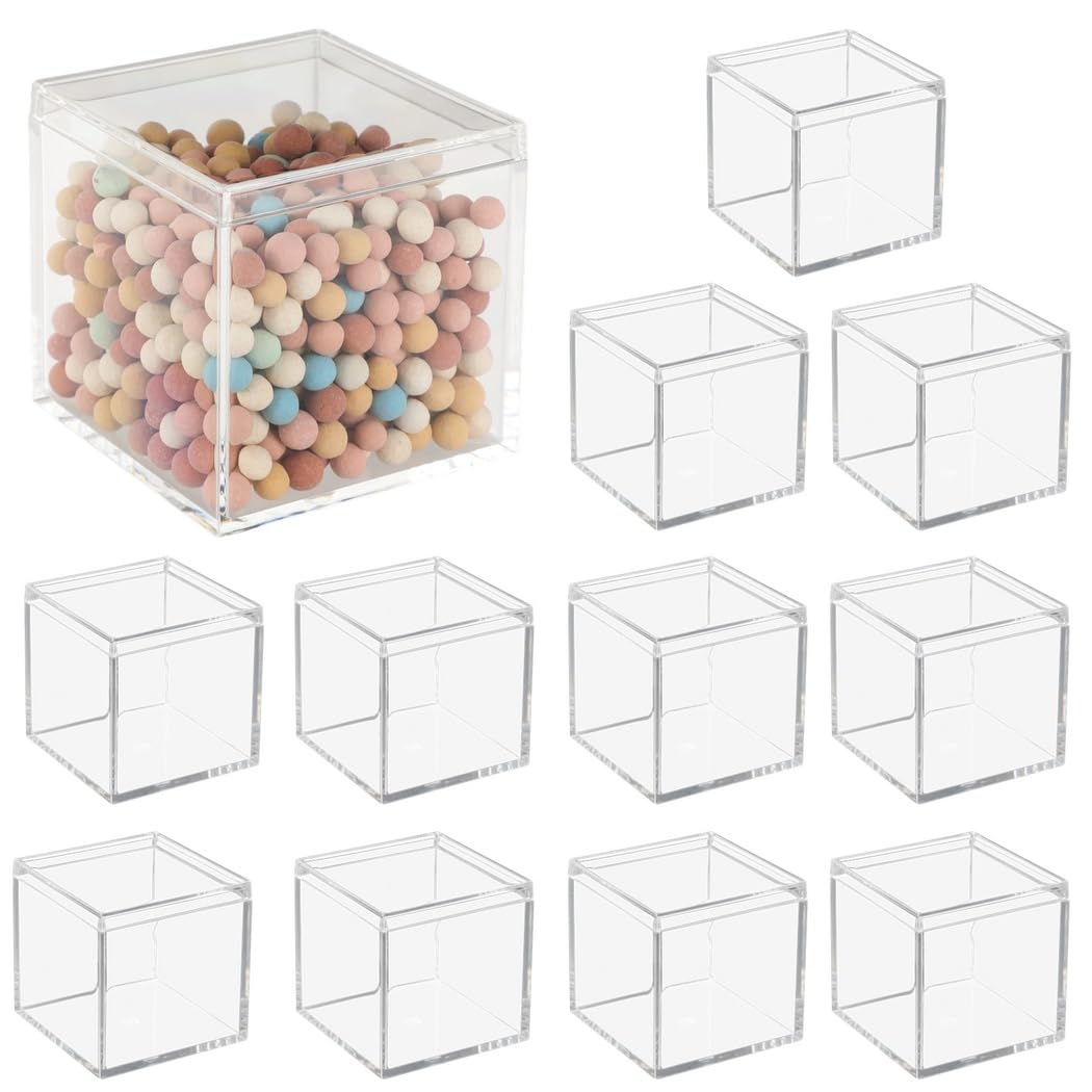 YOFAPA 12 PCS Mini Square Acrylic Boxes, Clear Acrylic Cubes, Small Square Storage Box, Transparent Candy Container, Clear Gift Box Display Box for Snacks, Jewelry, Collectibles (8.5x8.5x8.5 cm)