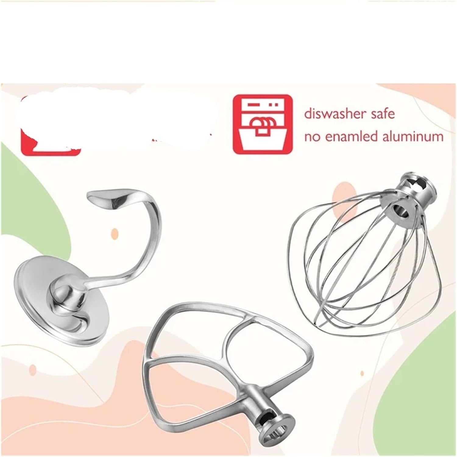 Stainless Steel Accessories Compatible For Kitchenaid 4.5-5 Qt Tilt Head Stand Mixer, Includes 6 Wire Whisk, Flat Beater,Dough Hook