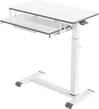 ETHU Height Adjustable Mobile Overbed Table with Keyboard Tray, Marble
