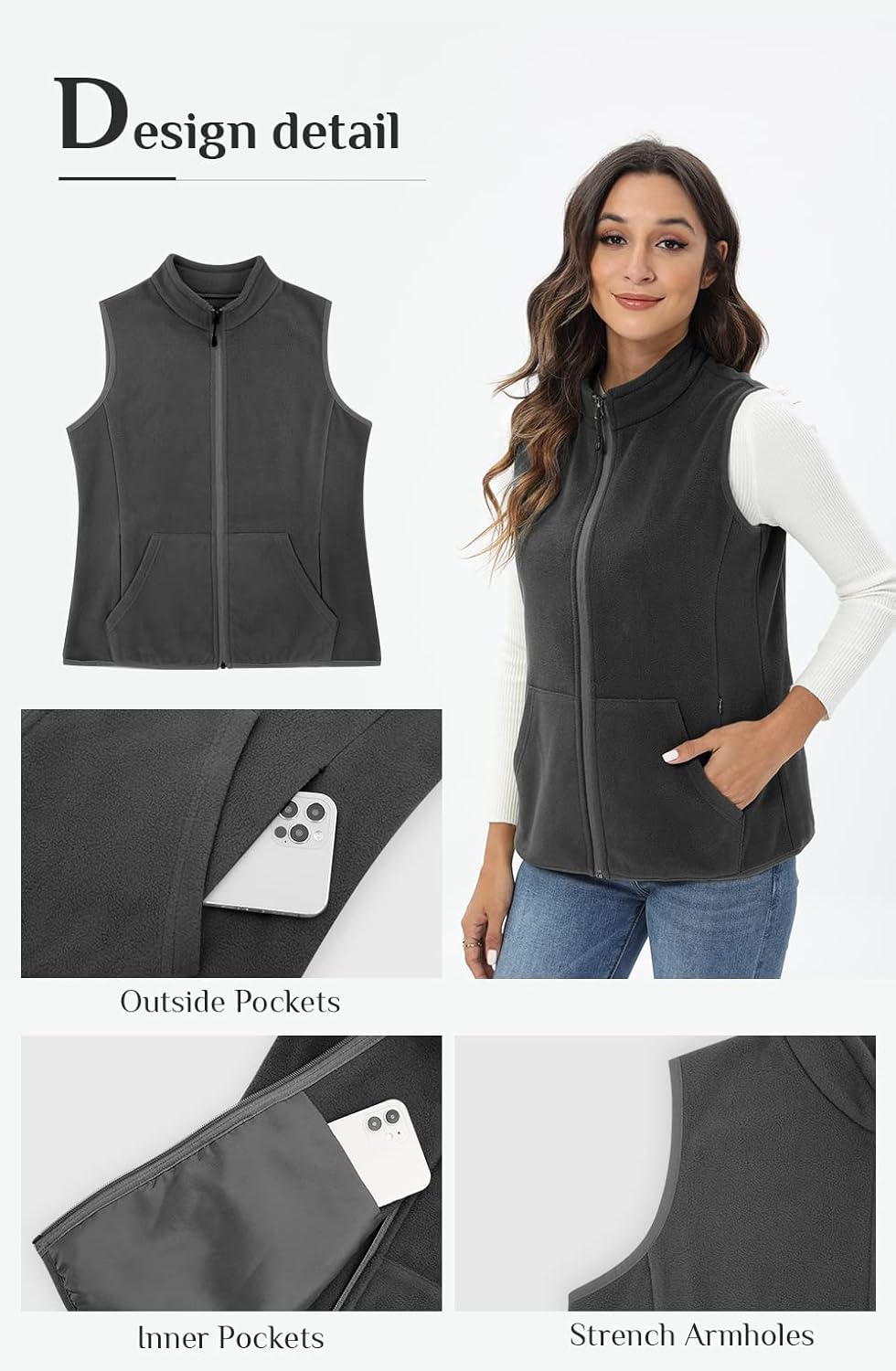 Xeoxarel Women's Fleece Vest with 6 Pockets (XS-2XL) - Image 5