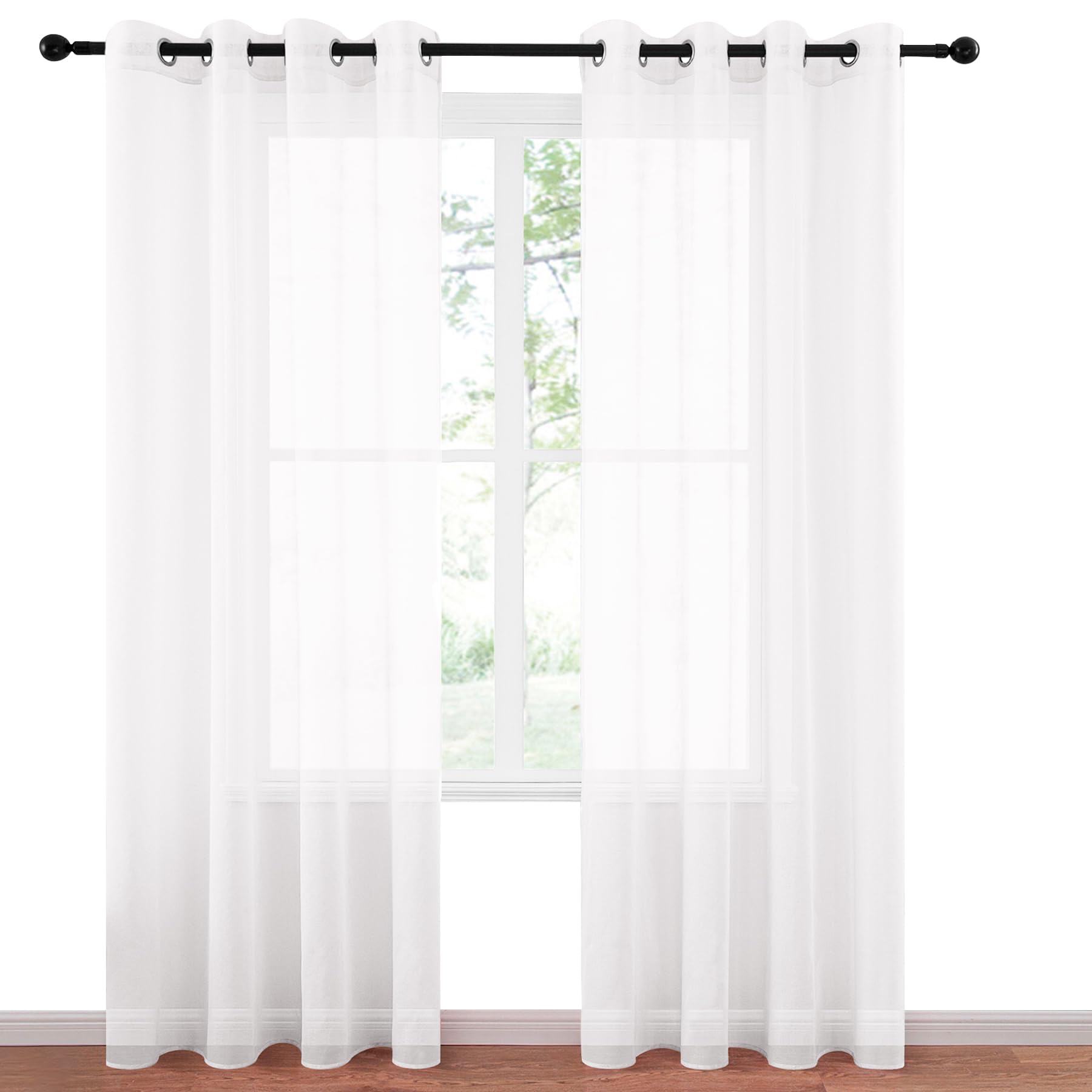 Cortina translúcida de salón blanca pack de 2 piezas modernas en tela suave de 140x260 cm