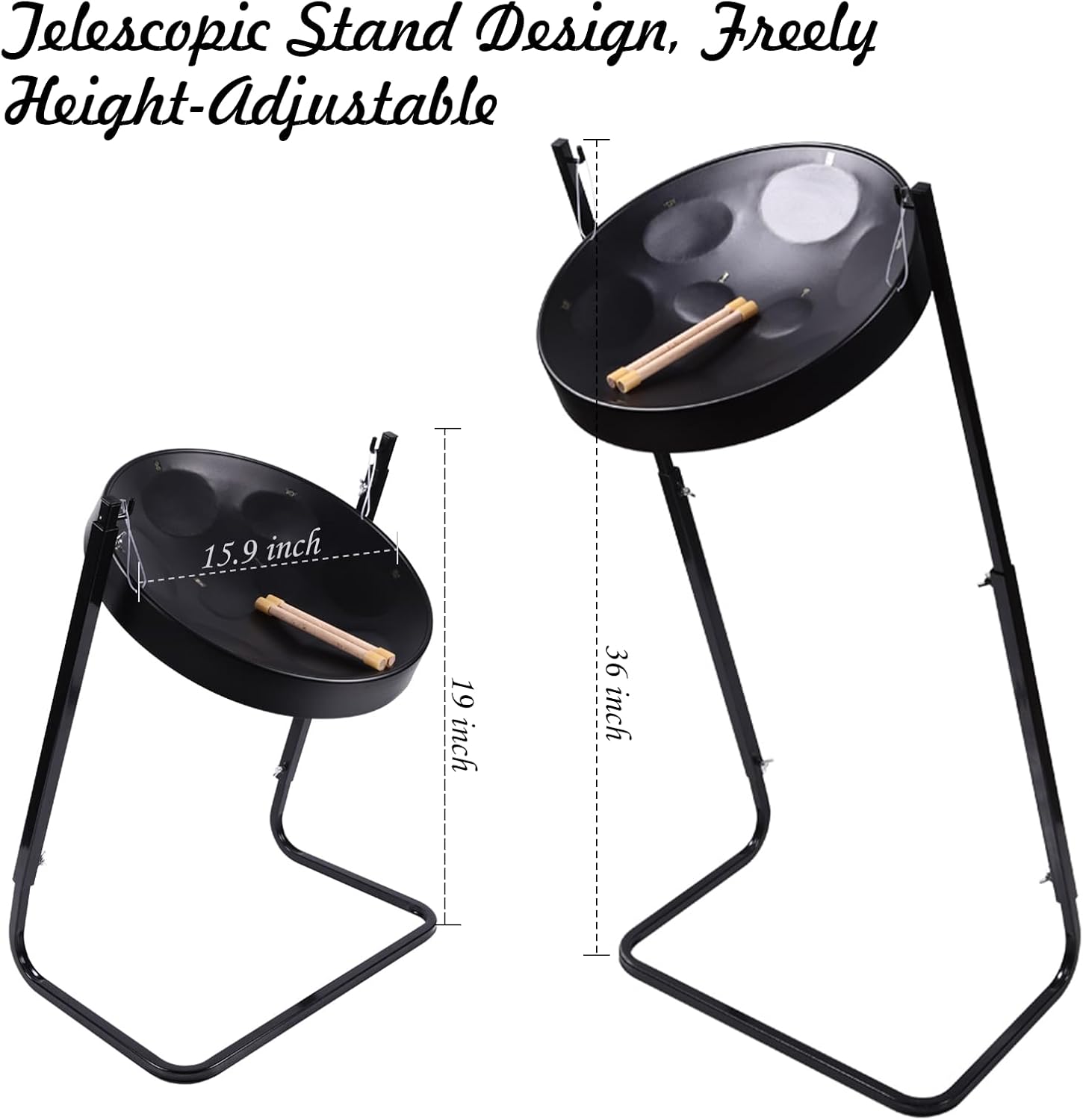 8 Note Steel Drum Steelpan Educational Instrument | Adjustable Height 19-36 inches | Handcrafted with Mallets Travel Bag (Black)