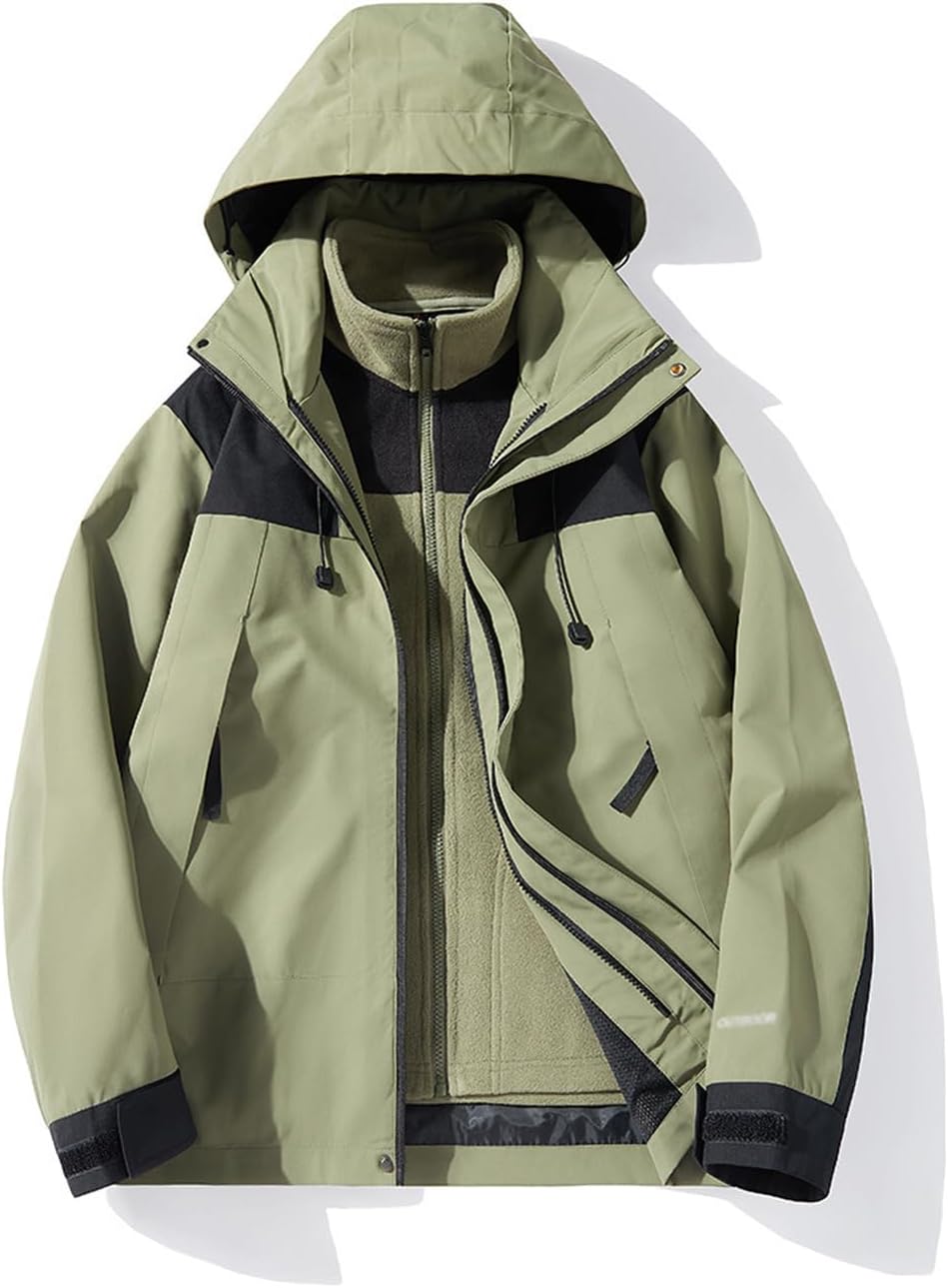 ZGZZ7 Men's Winter Outdoor 3 in 1 Warm Detachable Snowboard Coats Athletic Thermal Hooded Skiing Jackets