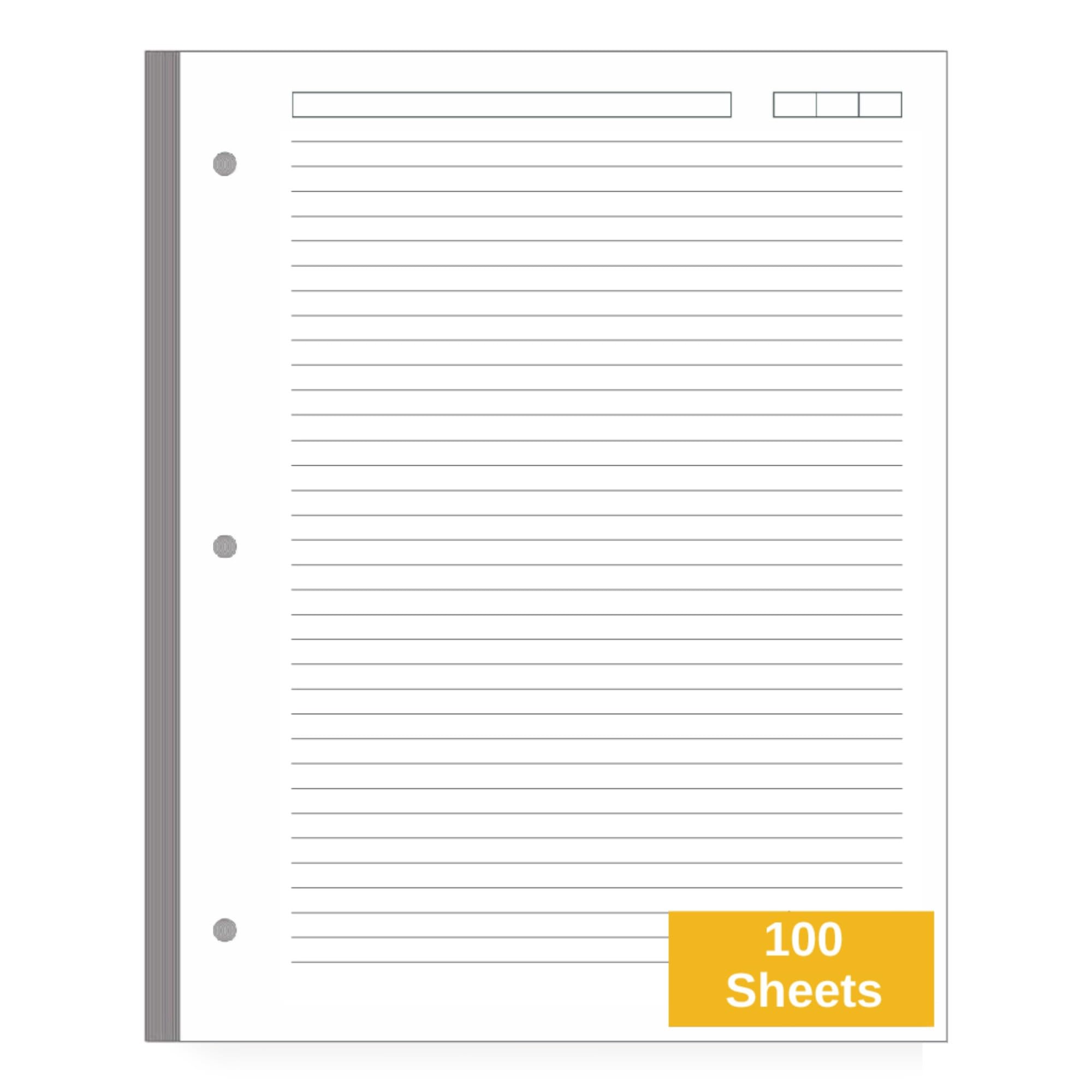 Premium College Ruled Loose Leaf Paper - 100 GSM, 100 Sheets (200 Pages), 8.5" x 11", 3-Hole Punched, Acid-Free, Fits 3-Ring Binders - Ideal for Students, School & Office