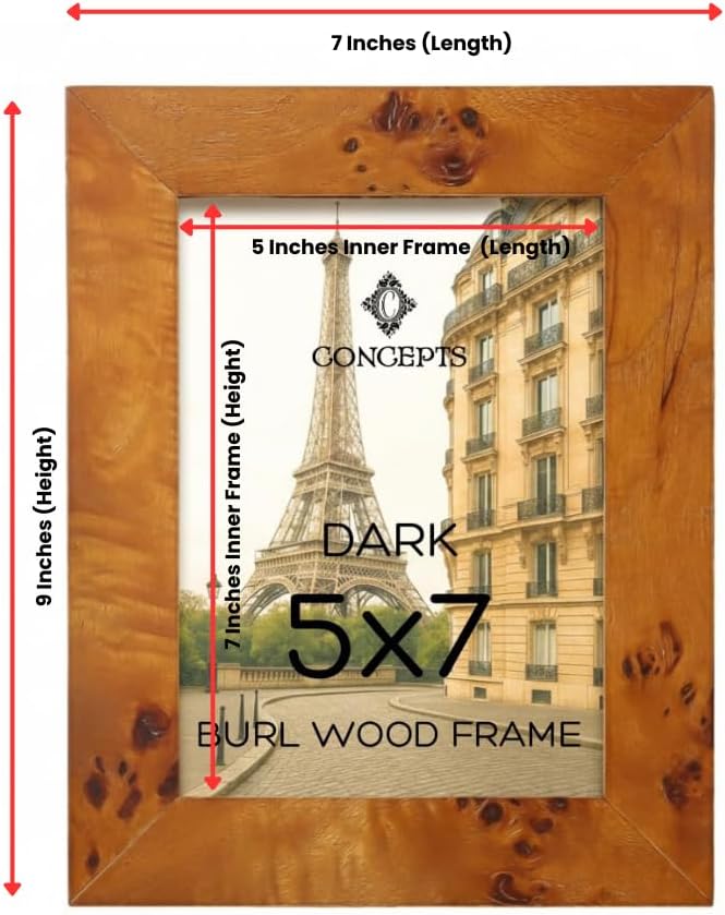 Concepts DHD, Burl Wood Picture frame, Wallhung Or Tabletop Décor In Bulk, Table Or Wall Photo Collage (5x7, 4 Pack)