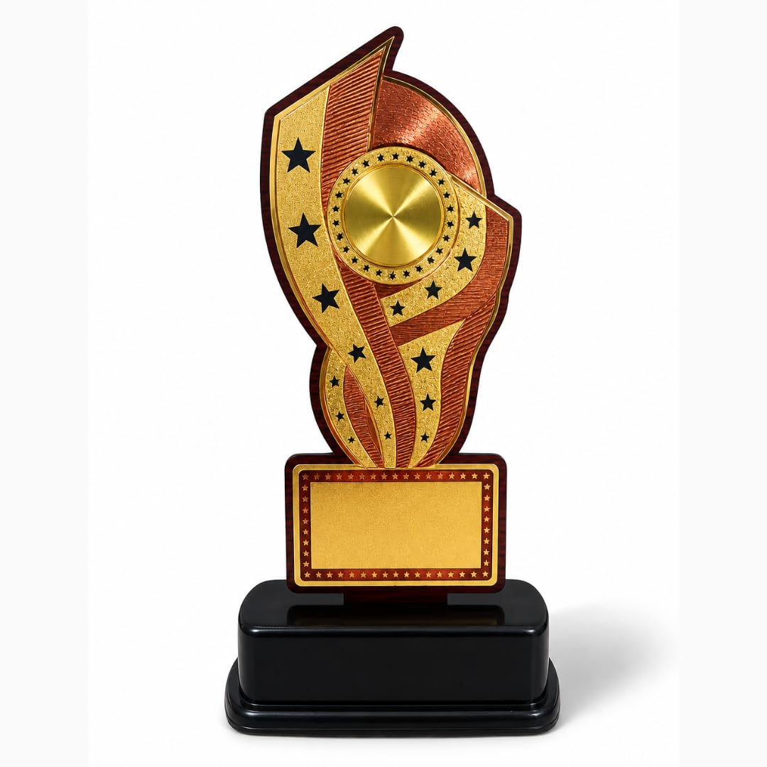 Premium Laser Cut Wooden Trophy Pack | Gold Award Plaque with Black Base | Best Student, School, Office & Sports Prize Trophy | Durable & Lightweight Award (1, 10 INCH)-picture-12