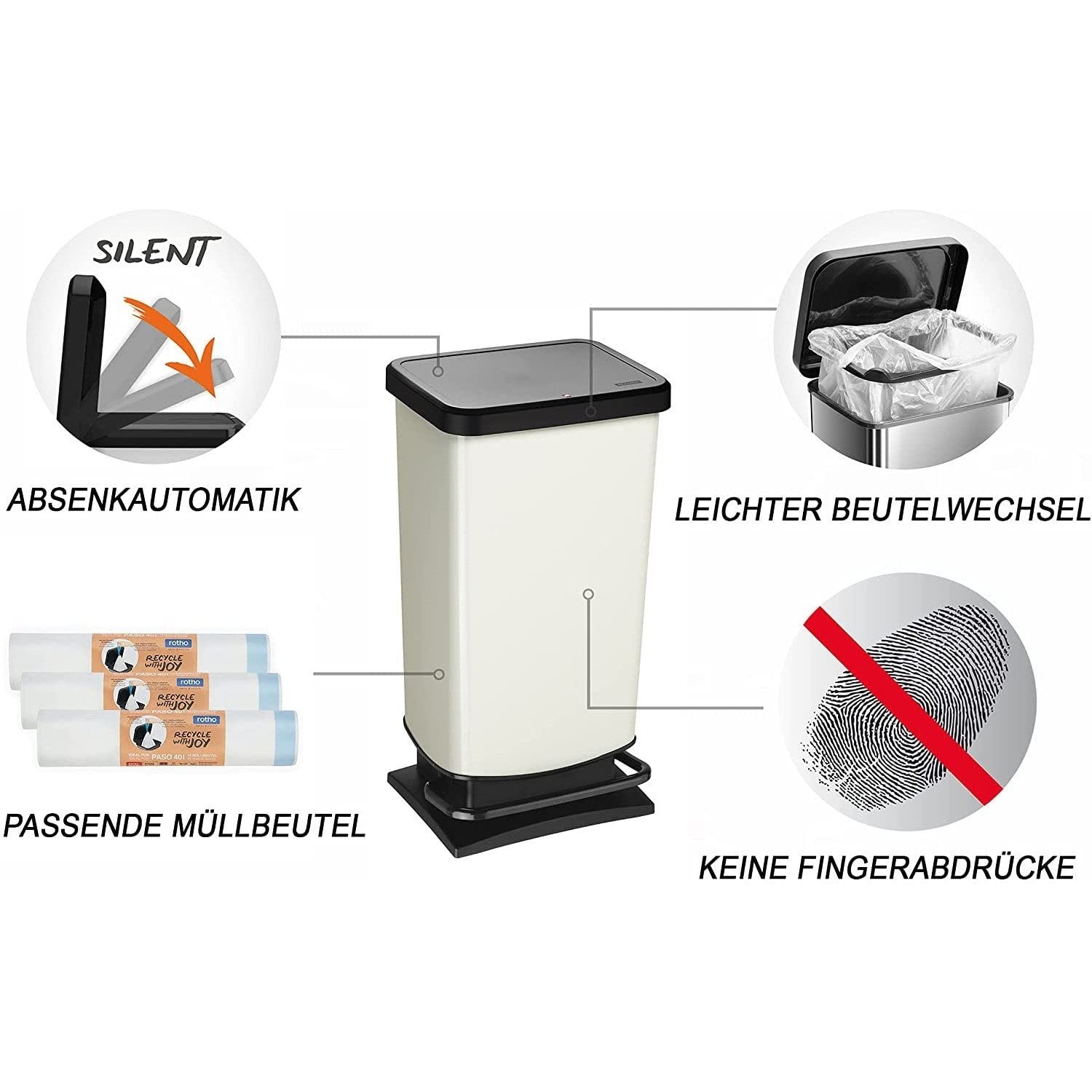 Rotho Paso Pedal Bin 40L White